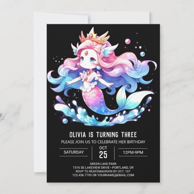 Whimsical Ocean Mermaid Birthday Invitation (Front)