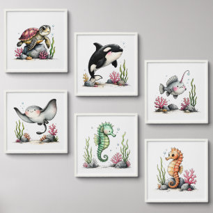 Whimsical Ocean Nursery Wall Art  Peel And Stick Photo Tile