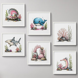 Whimsical Ocean Nursery Wall Art Peel And Stick Photo Tile