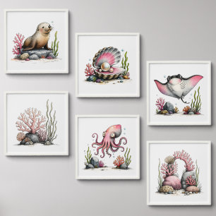Whimsical Ocean Nursery Wall Art Peel And Stick Photo Tile