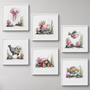 Whimsical Ocean Nursery Wall Art Peel And Stick Photo Tile