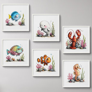 Whimsical Ocean Nursery Wall Art Peel And Stick Photo Tile
