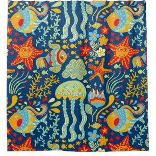 Whimsical Ocean of Fish and Kelp Shower Curtain