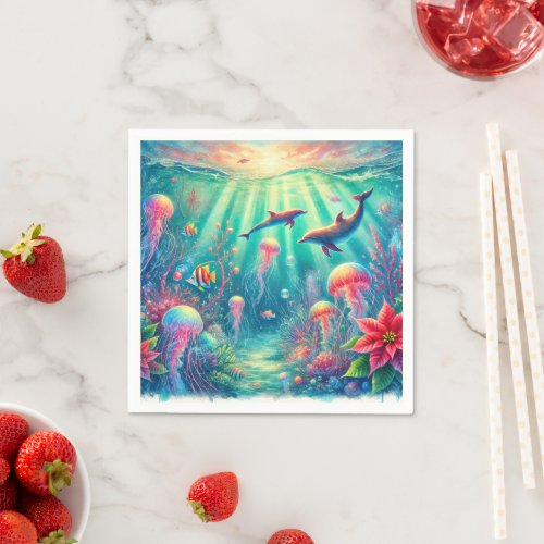 Whimsical Ocean Poinsettia Reef Découpage Napkins