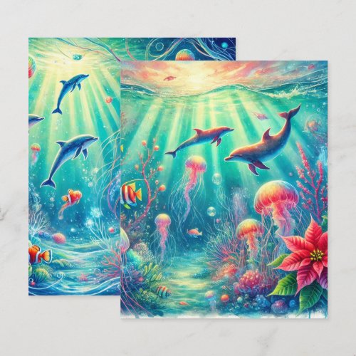 Whimsical Ocean Poinsettia Reef Scrapbook Paper