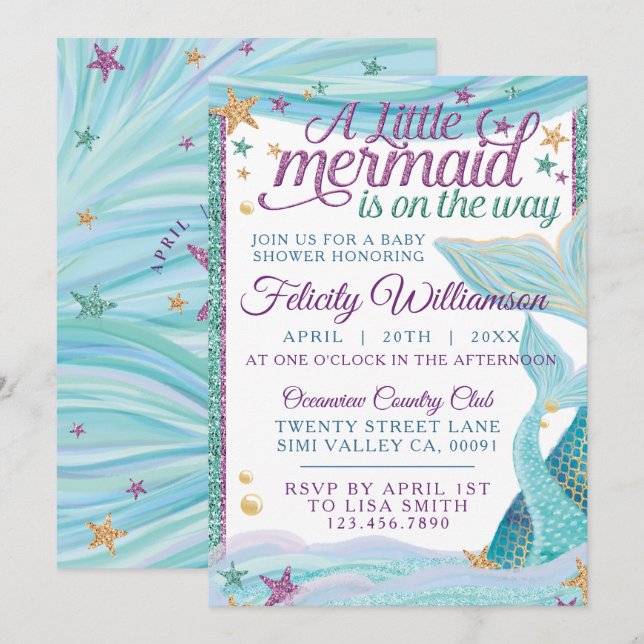 Whimsical Ocean Sea Mermaid Baby Shower Invitation (Front/Back)