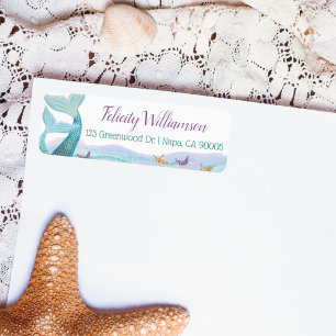 Whimsical Ocean Sea Mother & baby Mermaid Label