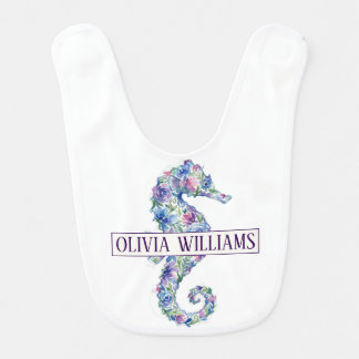 Whimsical Ocean Seahorse Botanical Flowers Baby Bib