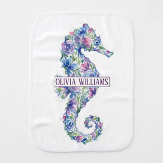 Whimsical Ocean Seahorse Botanical Flowers Baby Burp Cloth