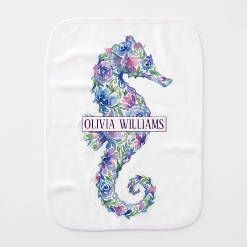 Whimsical Ocean Seahorse Botanical Flowers Baby Burp Cloth