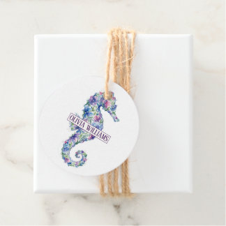 Whimsical Ocean Seahorse Botanical Flowers Favor Tags