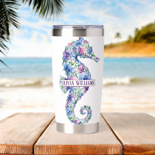 Whimsical Ocean Seahorse Botanical Flowers Insulated Tumbler