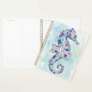 Whimsical Ocean Seahorse Botanical Flowers Planner