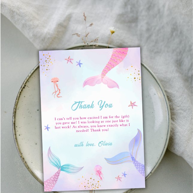 Whimsical Ocean Summer Mermaid Tail Baby Shower Thank You Card (Whimsical Ocean Summer Mermaid Tail Baby Shower Thank You Card)
