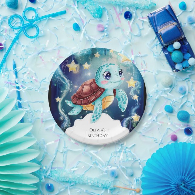 Whimsical Ocean Underwater Turtle Birthday Paper Plates (Party)