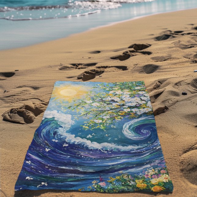 Whimsical Ocean Wave | Impressionism Painting Beach Towel (Creator Uploaded)