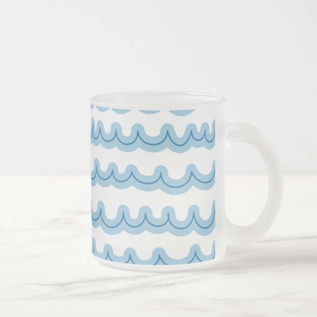 Whimsical Ocean Waves Frosted Glass Coffee Mug (Right)
