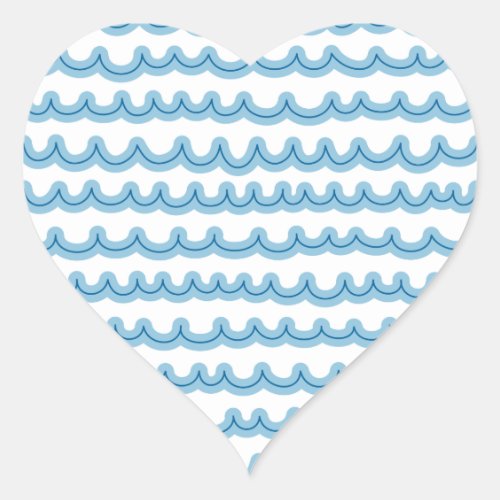 Whimsical Ocean Waves Heart Sticker
