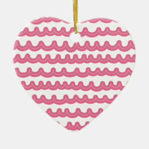 Whimsical Ocean Waves Pink Ceramic Ornament