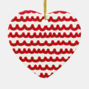 Whimsical Ocean Waves Red Ceramic Ornament
