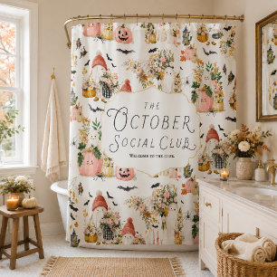 Whimsical October Social Club Halloween Bathroom Shower Curtain