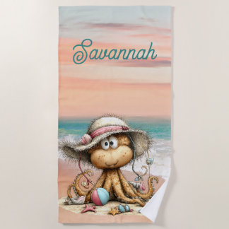 Whimsical Octopus Beach Scene Personal Towel