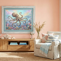 Whimsical Octopus Coral Reef Underwater Ocean Metal Print
