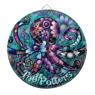 Whimsical Octopus Floral Teal Coastal Personalized Dart Board