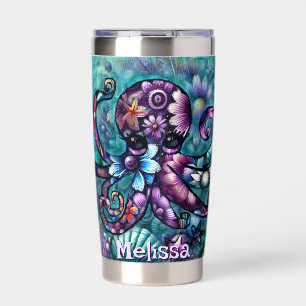 Whimsical Octopus Floral Teal Coastal Personalized Insulated Tumbler