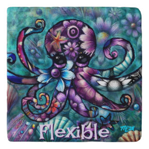 Whimsical Octopus Floral Teal Coastal Personalized Trivet