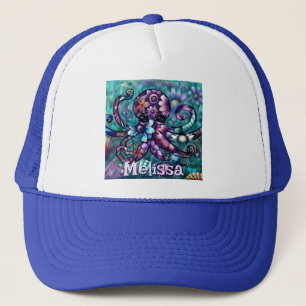 Whimsical Octopus Floral Teal Coastal Personalized Trucker Hat