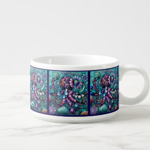 Whimsical Octopus Floral Teal Purple Blue Coastal Bowl