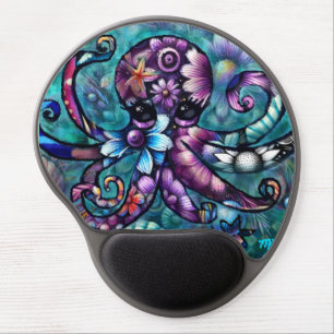 Whimsical Octopus Floral Teal Purple Blue Coastal Gel Mouse Pad