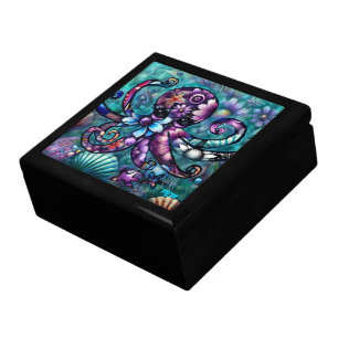 Whimsical Octopus Floral Teal Purple Blue Coastal Gift Box