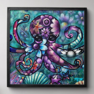 Whimsical Octopus Floral Teal Purple Blue Coastal Peel And Stick Photo Tile