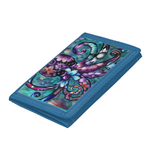 Whimsical Octopus Floral Teal Purple Blue Coastal Trifold Wallet
