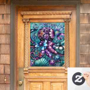 Whimsical Octopus Floral Teal Purple Blue Coastal Window Cling