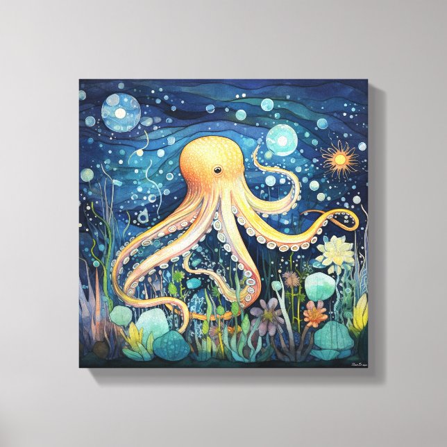 Whimsical Octopus Illustration Canvas Print (Front)