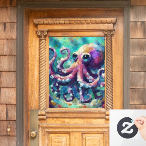Whimsical Octopus Oil Painting Nautical Beach Window Cling
