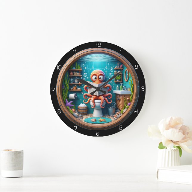 Whimsical Octopus on Toilet Clock Funny (Home)