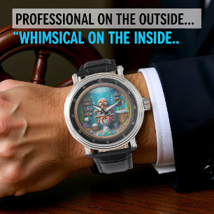 Whimsical Octopus on Toilet Clock Funny Watch