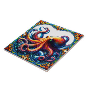 Whimsical Octopus Tiles in Waves