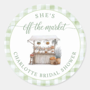 Whimsical Off the Market Farmer Bridal Shower Classic Round Sticker