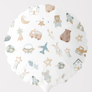 Whimsical Oh Boy Watercolor Doodle Baby Shower Balloon
