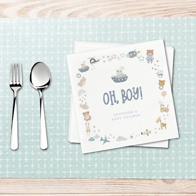 Whimsical Oh Boy Watercolor Doodle Baby Shower Napkins (Whimsical Oh Boy Watercolor Doodle Baby Shower Napkins)