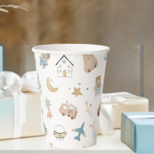 Whimsical Oh Boy Watercolor Doodle Baby Shower Paper Cups
