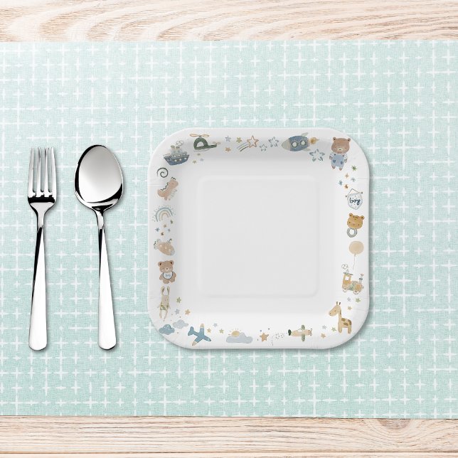 Whimsical Oh Boy Watercolor Doodle Baby Shower Paper Plates (Whimsical Oh Boy Watercolor Doodle Baby Shower Paper Plates)
