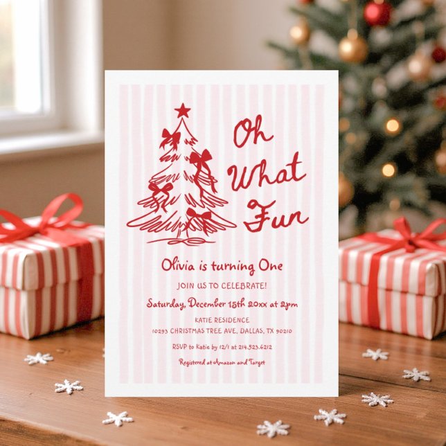 Whimsical Oh What Fun Girl 1st Birthday Party Invitation (Creator Uploaded)