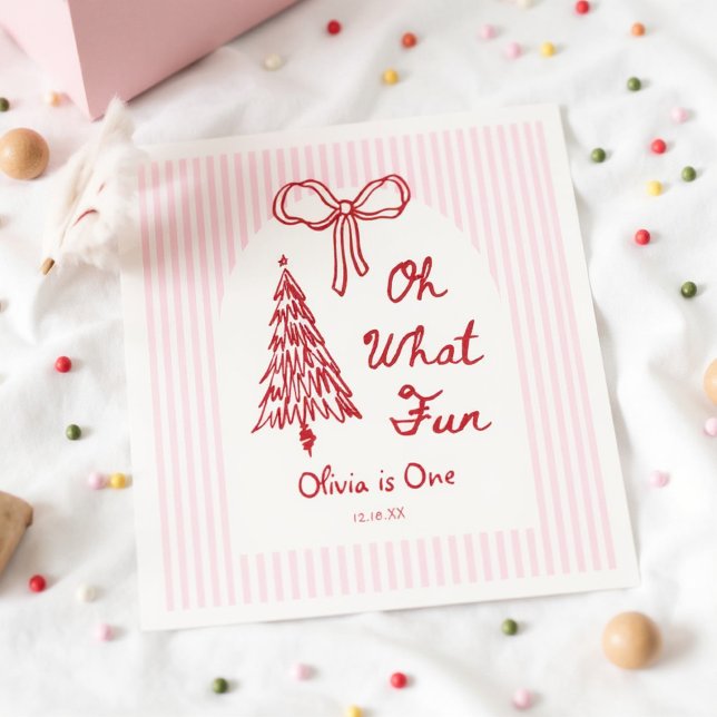 Whimsical Oh What Fun Girl 1st Birthday Party Napkins (Creator Uploaded)