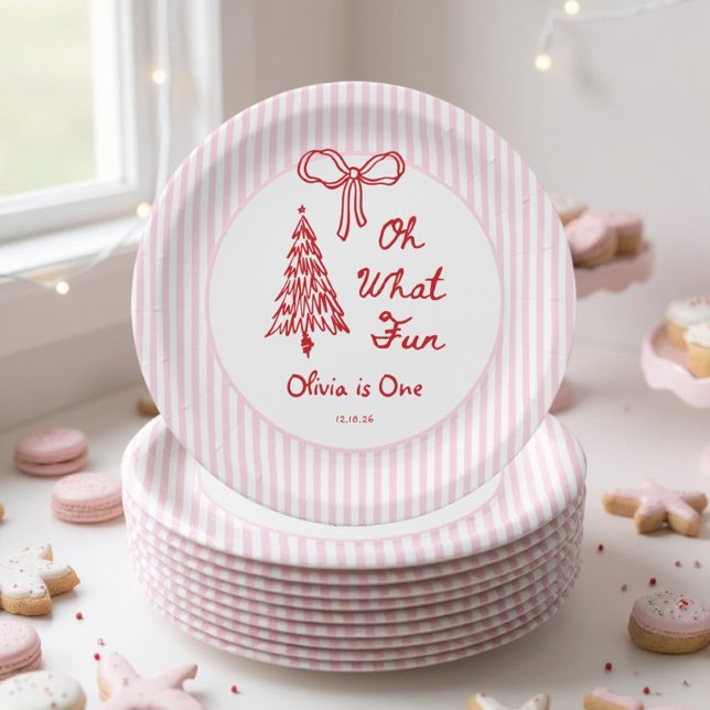 Whimsical Oh What Fun Girl 1st Birthday Party Paper Plates (Creator Uploaded)